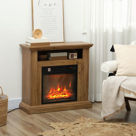 Elektrischer Standkamin mit 3D-Flammeneffekt und Ablagefläche, 1800 W, leiser Betrieb, automatische Abschaltung, Thermostat, einstellbare Heizleistung, Timer und Fernbedienung, 30 m², Braun (1/5)
