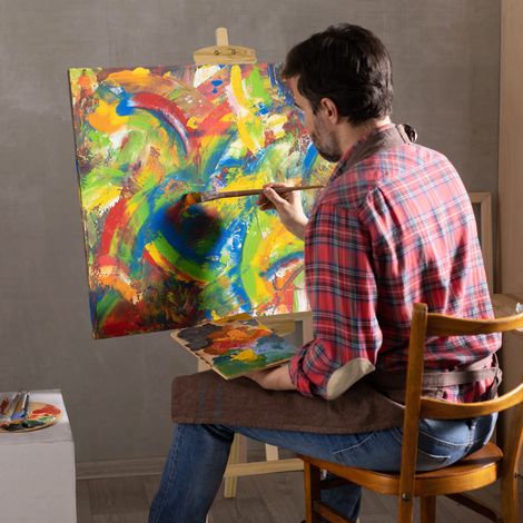 Cavalletto da pittura in legno HOMCOM, cavalletto da disegno con angolo regolabile a 75° e pennello, 51,5x71,5x134,5 cm, naturale