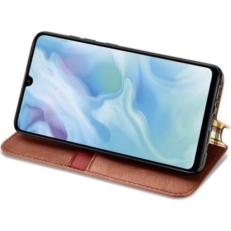 Housse Huawei P30 lite Fermeture magnétique invisible PU Cuir Portefeuille Étui à rabat avec Support - Marron (1/4)