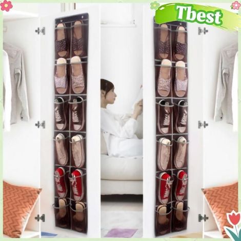 Organisateur sur porte - TBEST - Range-chaussures 12 poches - Pour portes étroites - Multifonction - Filet (1/2)