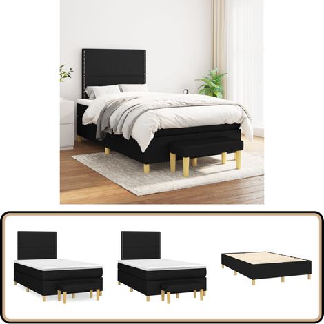 Sommier à lattes de lit avec matelas Noir 120x200 cm Tissu - Lit Double - Lit Plateforme - Matelas Ferme - Literie - Meuble Chambre
