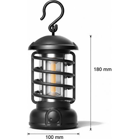 Lanterne de camping vintage L803B COB à piles - Noir l803b noir 100 185 11 × 11 × 21 cm 480 g – Livraison gratuite