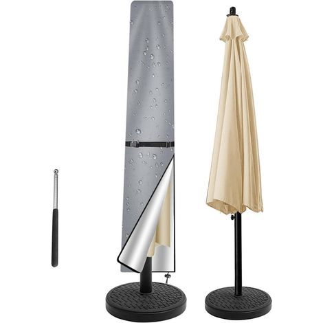 Housse de protection pour parasol - Imperméable - Résistante aux intempéries - Anti-UV - Coupe-vent - Pour parasol d'extérieur et de marché - 190 x 50 cm - Gris argenté (1/4)