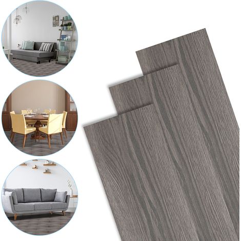 PVC Bodenbelag Vinylboden Selbstklebend mit Holz-Optik, 7 Stück 0.975m² Vinyl Klebefliesen Bodenfliesen Selbstklebend, PVC Boden Rutschfest Wasserfest Schwer Entflammbar, Eiche Grau