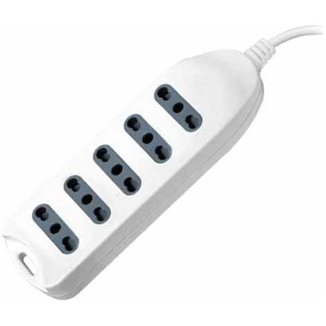 V-tac multipresa 5 prese 10/16a bipasso 3500w con attacco a parete cavo da 1,5m colore bianco 8708 (1/3)