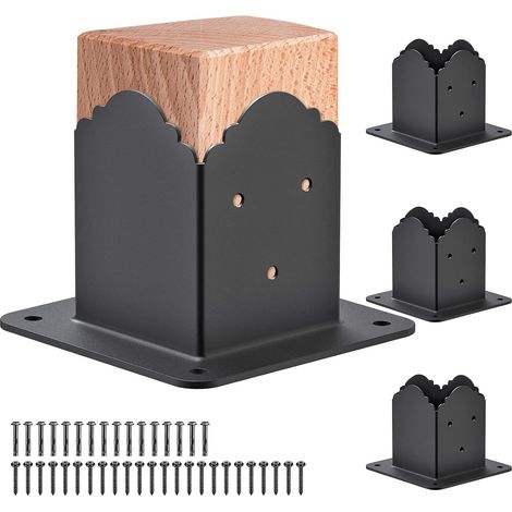 Lot de 4 supports de poteau de clôture, taille intérieure 91 x 91 mm, support de poteau de pergola, support de poteau d'ancrage en acier robuste, support de poteau d'ancrage en bois pour porche (1/5)