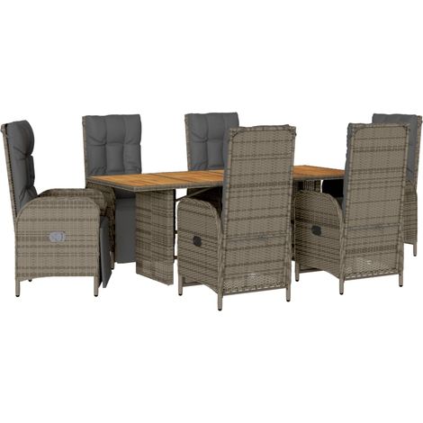 Set comedor jardín 7 pzas y cojines ratán sintético gris vidaXL (1/5)