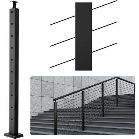 Acier inoxydable SUS304 noir pour garde-corps - poteau à câble 91,4 cm avec 10 trous pour escalier (1/5)
