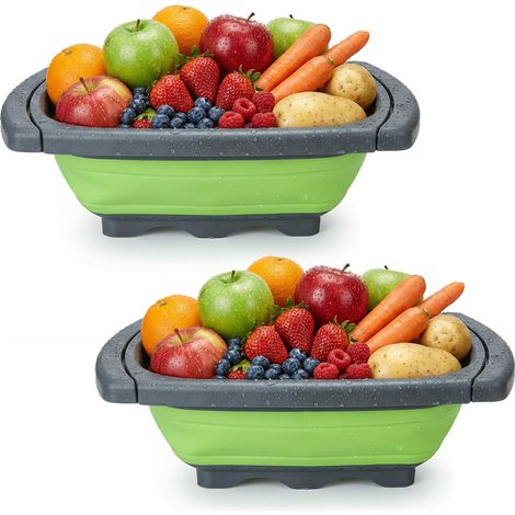 Passoire pliable de 6 litres à poser sur l évier avec poignées ergonomiques antidérapantes idéale pour égoutter les légumes fruits et pâtes. Compatible lave vaisselle. (1/5)