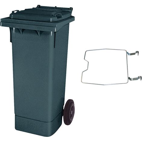 BRB Poubelle de 80 l, gris, avec support pour sacs poubelles