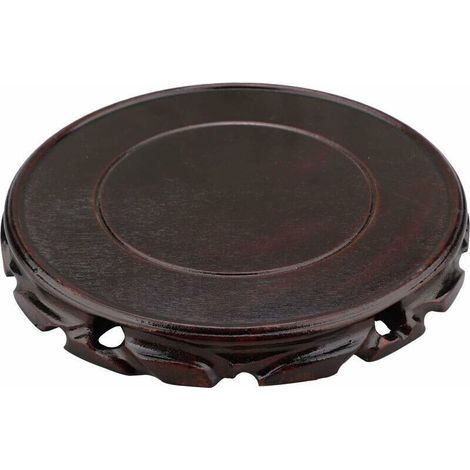 Vase rond vintage en bois de palissandre - 20 cm - Support de style oriental - Support pour lampe de table et théière - Base stable pour décoration de la maison - Marron (1/2)
