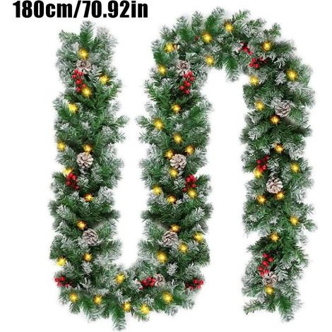 Guirlande De Noël Pré-Éclairée - Guirlande Artificielle Avec Pommes De Pin Et Baies Rouges - 180 cm Ou 200 cm - Fonctionne Sur Piles (1/5)