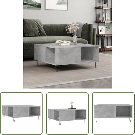 The Living Store Couchtisch Betongrau 80x80x36,5 cm Holzwerkstoff - Couchtisch - Wohnzimmerstil - Holzmöbel - Betonoptik - Stauraum (1/5)
