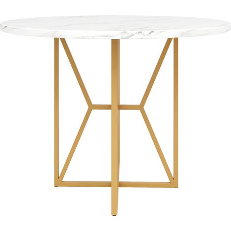 Runder Esstisch 80 x 80 x 76 cm, Marmoroptik-MDF, goldene Beine (1/5)