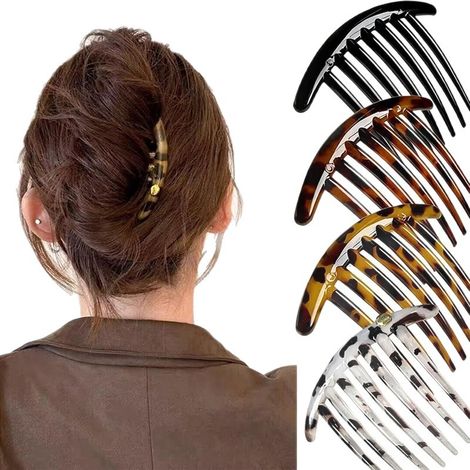 Peignes avec clips pour chignons banane lot de 4 peignes incurvés accessoires antidérapants assurant une bonne tenue pour chignons banane, chignons classiques et coiffures relevées