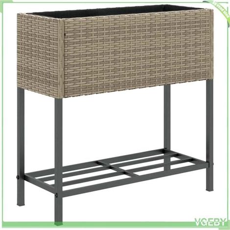 Jardinière - FAFEICY - 366389 - résine tressée - avec étagère - gris 70 x 28 x 70 cm (1/5)