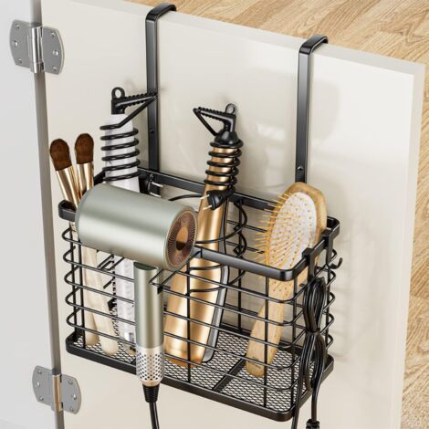 Support de sèche-Cheveux - 3 en 1 - Organiseur d'outils pour Cheveux - Réglable en Hauteur - Porte d'armoire/Organisateur Mural de Salle de Bain pour sèche-Cheveux, fers Plats (Noir)-Karteo (1/5)