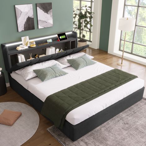 Cama tapizada 140x200 cm con arcón, cabecero con USB y LED RGBW (1/5)