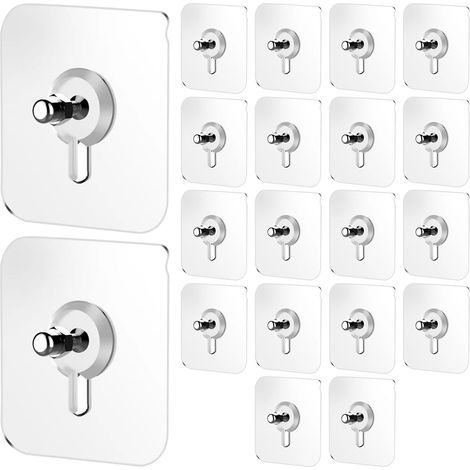 20 Pcs Adhésifs Pou Cade Photo, Ni Clou Ni Vis Exta Fot, Vis Adhésives Exta Fotes, Vis Adhésives Muales, Cochets Autocollants Sans Peçage, Tanspaents, Pou Cuisine, Salle De Douche (1/5)