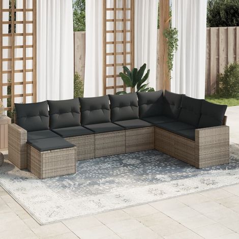 8-tlg. Garten-Sofagarnitur mit Kissen Grau Poly Rattan (1/3)