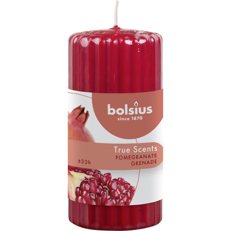 Bolsius True Scents Duft Stumpenkerze geriffelt Granatapfel rot, 12 cm Kerze