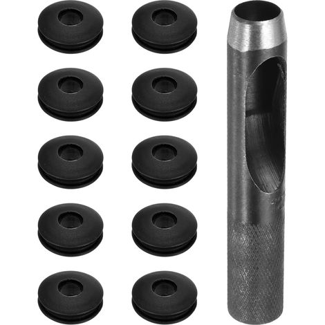 Kit d'Outils pour Œillets 11 Pièces, Ensemble d'Œillets 12 mm, Perforateur Rond, Pince à Œillets, Œillets en Plastique, Disques à Œillets en Plastique, Voiles d'Ombrage, Noir (1/5)