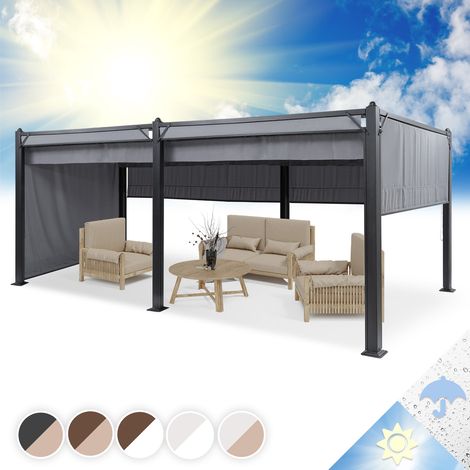 Blumfeldt Pavillon 3x6m, Rostfreier Metall-Pavillon mit Einziehbarem Dach & Seitenwänden, Pavillon Wasserdicht, Stabil & Winterfest, Langlebige Pergola Freistehend, Gartenpavillon mit UV-Schutz