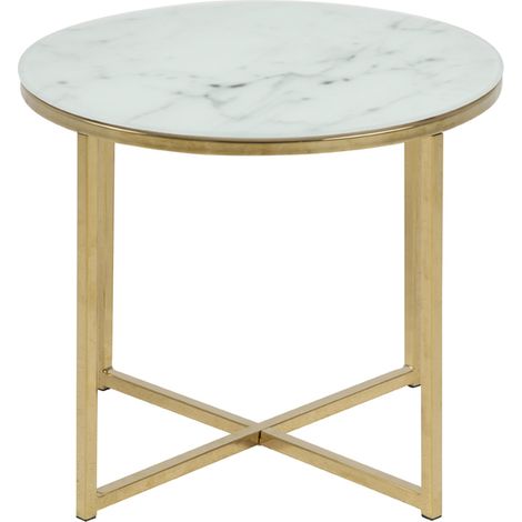 Selsey BAKAR - Beistelltisch / Couchtisch im Glamour Stil, Marmoroptik mit Metallgestell in Gold, rund 50 cm (1/5)
