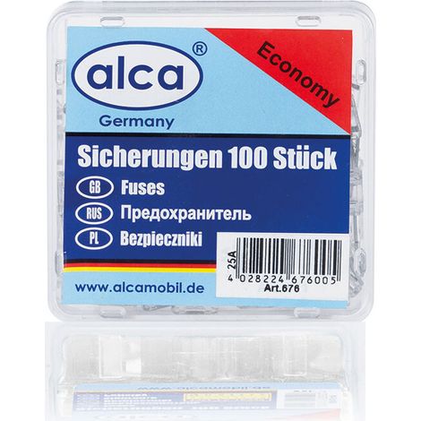 alca® Mini-Sicherungen 25A 100 St. Economy Box 32 V transparent Mini Flachsicherung Stecksicherung Fahrzeuge Auto Motorrad Wohnwagen Camper Moped