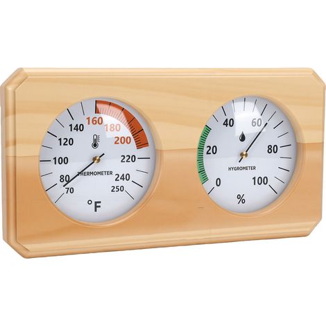 Hygromètre mural en bois, thermomètre, jauge mécanique de température et d'humidité pour sauna, hammam, couvercle en verre, double affichage, 70 ℉-250 ℉, aucune pile requise horizontale (1/5)