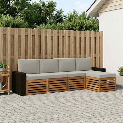 vidaXL Outdoor-Sofagarnitur mit Kissen 5 pcs Natürlich und Hellgrau (1/5)