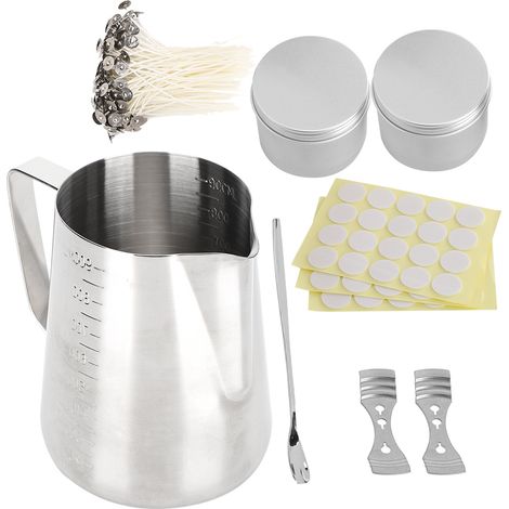 Kit de fabrication de bougies DIY fait main en acier inoxydable 304 : pot verseur, porte-mèche, cuillère carrée