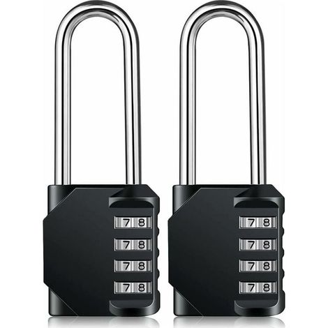 Cadenas Long Code Exterieur Pour Portail, Abri de Jardin, Grande Cadenas Code 4 Chiffres Pour Casier Vestiaire Sport, College, Scolaire, Serrure à Combinaison (2 Pièces, Noir) (1/5)