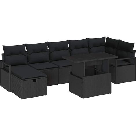 Garten-Sofa-Set mit Kissen 8 pcs Schwarz Poly Rattan vidaXL (1/5)