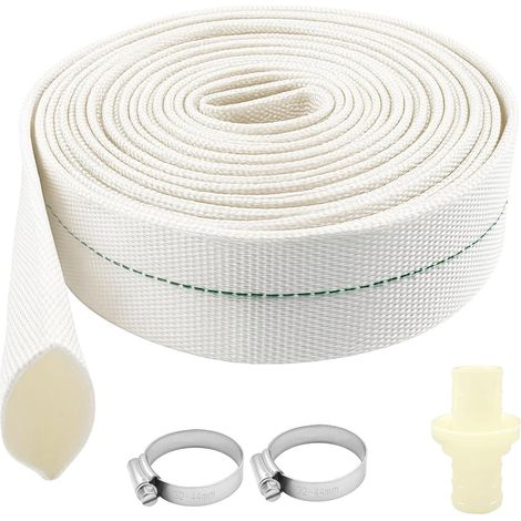 Tuyau Refoulement 32mm, Tuyau Tissé 1 1/4"", 10 m Kit Tuyau Plat pour Pompes Submersibles et Pompes à Eaux Usées (Blanc) (1/5)
