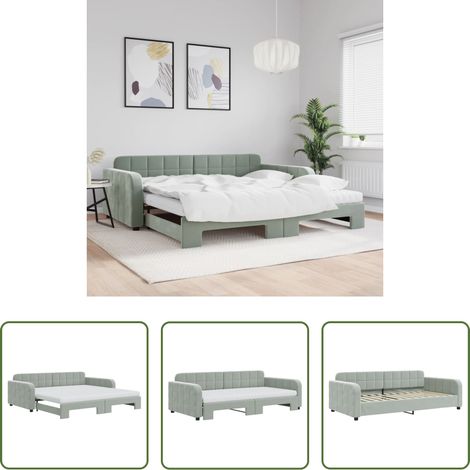 vidaXL Sofa-Bett - Tagesbett Ausziehbar mit Matratzen Hellgrau 100x200 cm Samt (1/5)