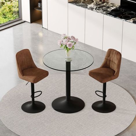 Chaise pivotante tissu technique brun structure métal noir repose-pieds confortable table en verre (1/5)