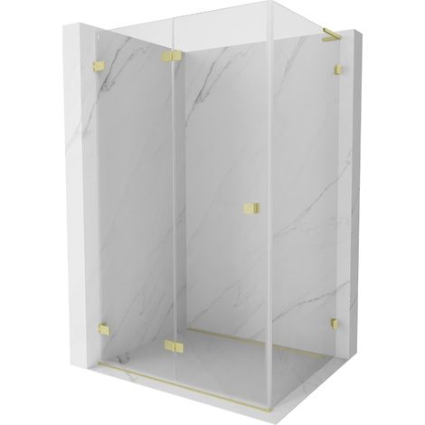 Mexen Lunar-F L klappbare Duschkabine links 90 x 80 cm, transparent, gebürstetes Gold - 836L-090-080-55-00-L (1/5)