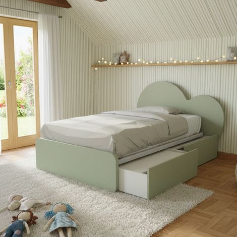 Letto a cuore 1 piazza e mezza con cassettoni - 120x190 cm - Made in Italy - Salvia