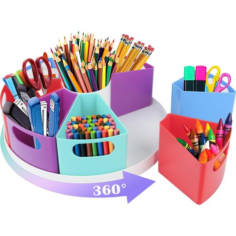 Organisateur de bureau rotatif à 360° pour enfant, Avec 9 sections, porte-crayon Pour classe Fournitures pour l'artisanat (1/5)