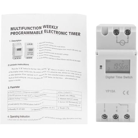 Programmateur Horloge Digitale LCD 16A, Interrupteur Temporisé Relais Programmable 12V DC (1/5)