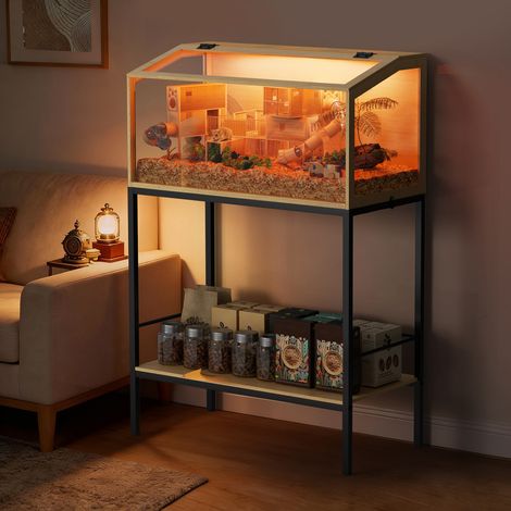 Large Hamster Cage with Storage Shelf Small Animal Habitat Cage Tempered Glass