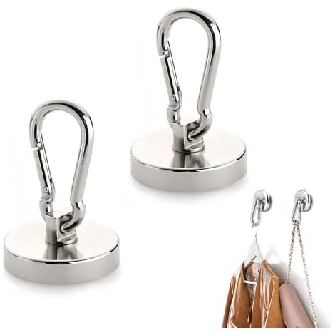Crochets magnétiques extra forts 30KG, 2 Pièces avec rotation 360°, Aimants néodyme 32mm pour réfrigérateur, cuisine, garage - Résistants à la corrosion (1/5)