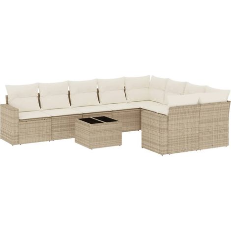 Maison Exclusive - Juego de sofás jardín con cojines beige 10 pza (1/3)