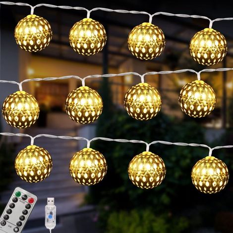 Moroccan LED String Lights, 4.5M 30 LED USB 8 Lighting Modes, with Remote Control, Golden Ball, Moroccan Oriental Style