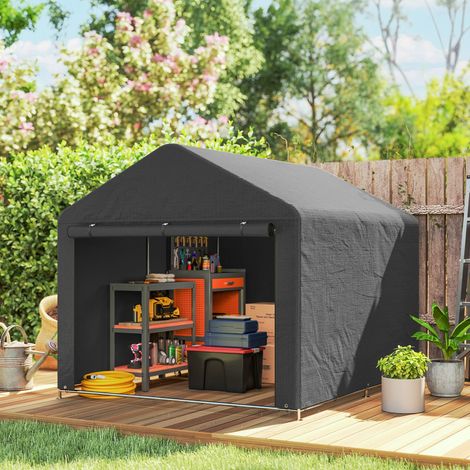 Abri de jardin tente de stockage imperméable abri moto porte enroulable fermeture éclair gris foncé 200 x 238 x 183 cm design moderne (1/4)