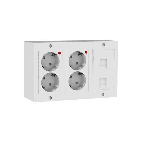Kit puesto trabajo electrico 4 schukos y 2 RJ45 v2 Blanco