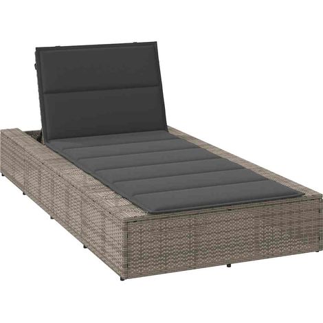 Sonnenliege mit schwebender Auflage Grau Poly Rattan