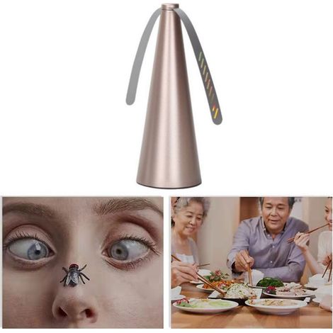 Ventilateur anti-mouches automatique, pour une utilisation intérieure et extérieure (table, restaurant, barbecue, événements), couleur or. (1/5)