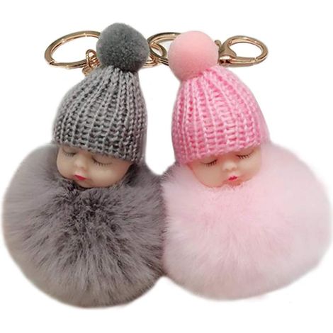 Porte clefs Mignon Sommeil BéBés Moelleux Boule de Cheveux Peluche Trousseau Dames Sac à Main Dormir Bébé Poupée Porte Clés Mini Porte Clés Voiture Poupée Peluche Super Doux 2 pièces, (1/4)
